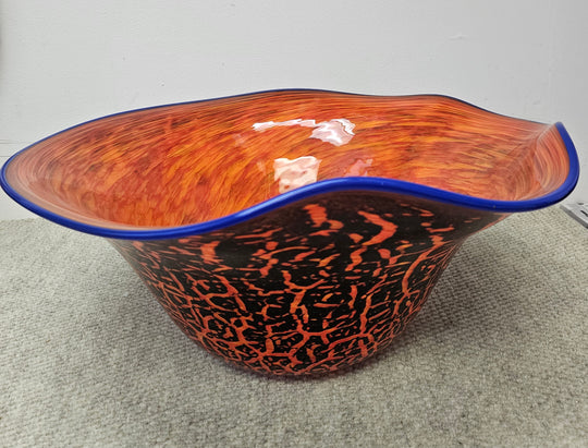 Kilauea Crackled Bowl w/ Blue Lip ~ Original Glass