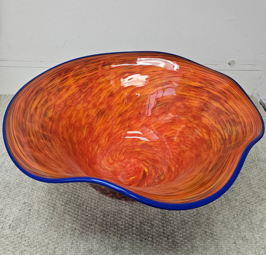 Kilauea Crackled Bowl w/ Blue Lip ~ Original Glass
