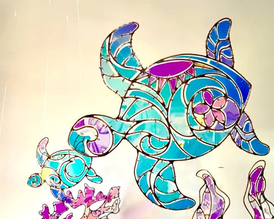 "Forever Summer Honu and Baby"~ Original Dichroic Glass Sculpture