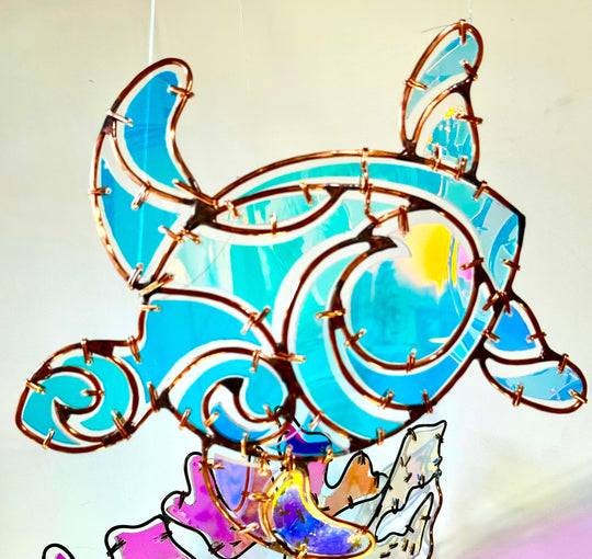 "Forever Summer Honu and Baby"~ Original Dichroic Glass Sculpture