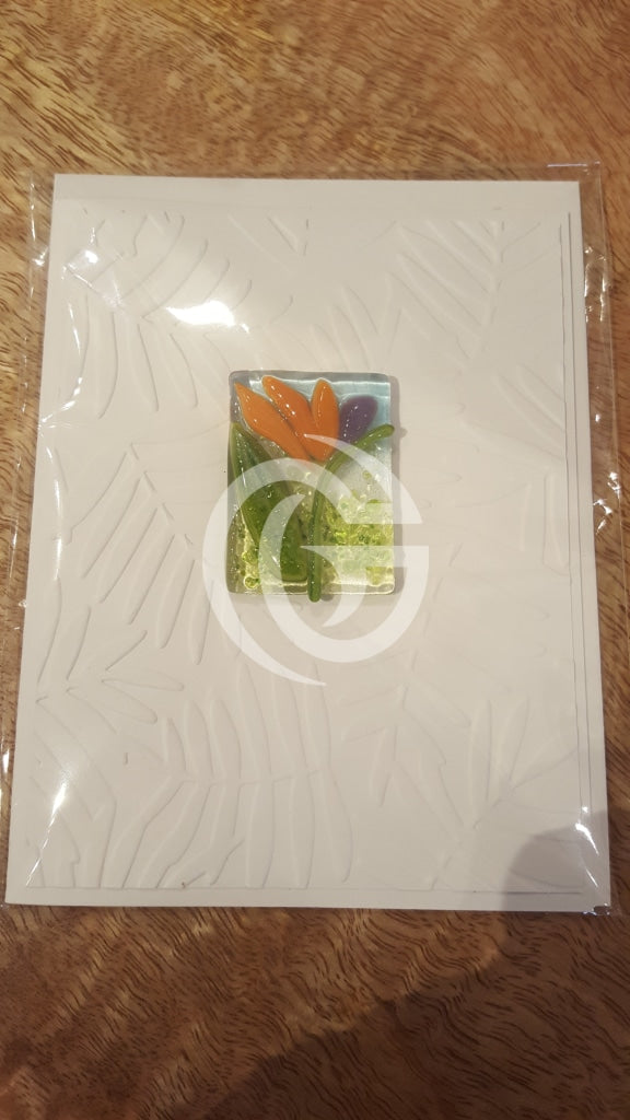 Fused Glass On Hand Embossed Card Bird Of Paradise / 5X7 Paper Note Greeting & Cards