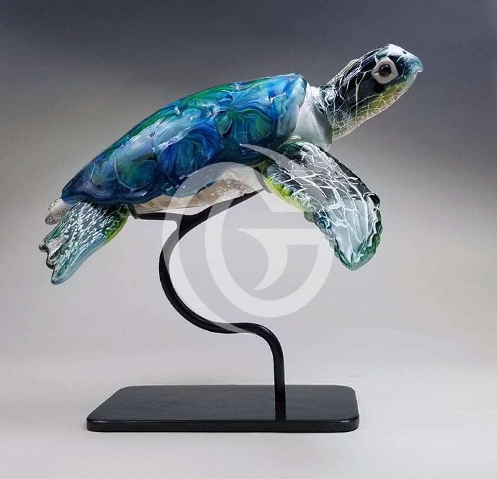 Honu ~ Original Glass Jt2022 - 62 Blue Disp / 19X17.5X16 Blown Sculpture